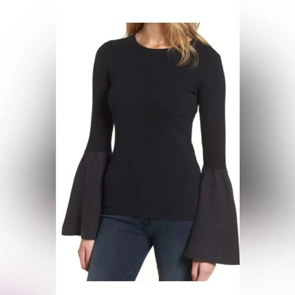 Chelsea28 Women’s Blue Flare Bell Sleeve Whimsigoth Stretch Sweater Size XS